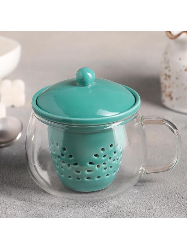 Кружка стеклянная с ситом «Нежность», 300 мл, 12×9,5×10 см, цвет МИКС