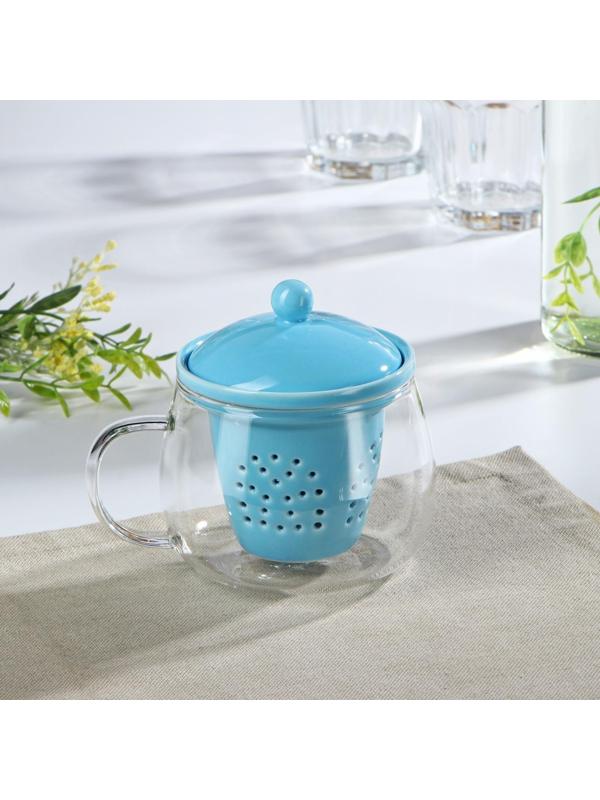 Кружка стеклянная с ситом «Нежность», 300 мл, 12×9,5×10 см, цвет МИКС