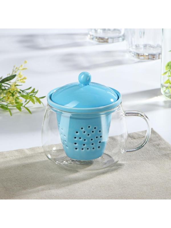 Кружка стеклянная с ситом «Нежность», 300 мл, 12×9,5×10 см, цвет МИКС