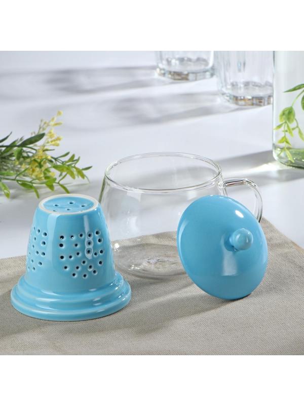 Кружка стеклянная с ситом «Нежность», 300 мл, 12×9,5×10 см, цвет МИКС