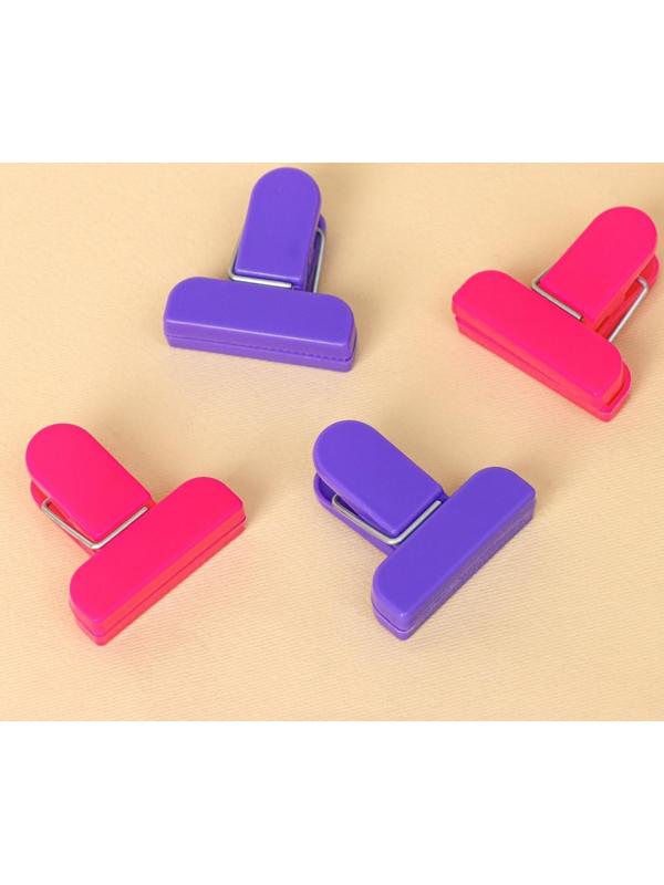 Набор зажимов для пакетов, 4×1,7 см, 4 шт, цвет МИКС