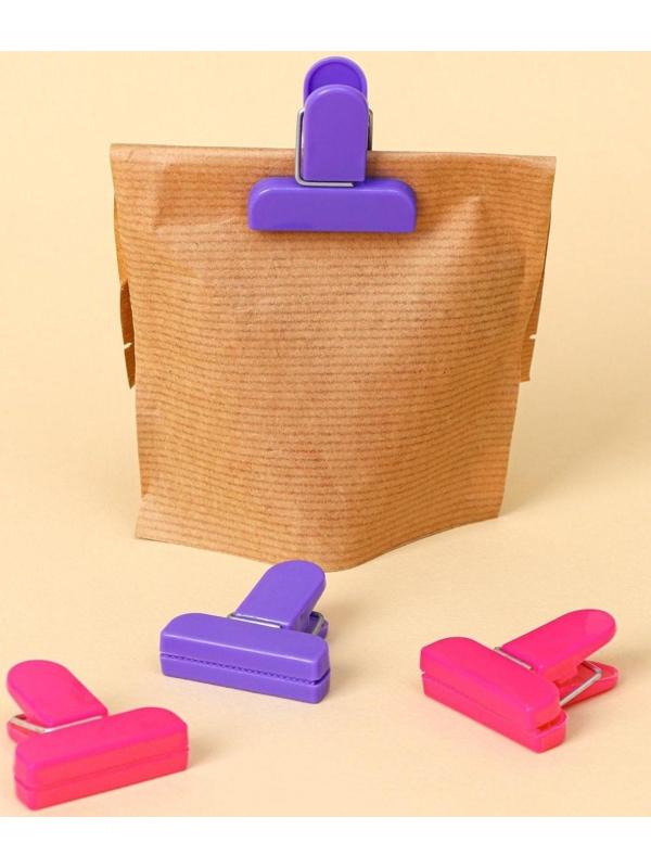 Набор зажимов для пакетов, 4×1,7 см, 4 шт, цвет МИКС