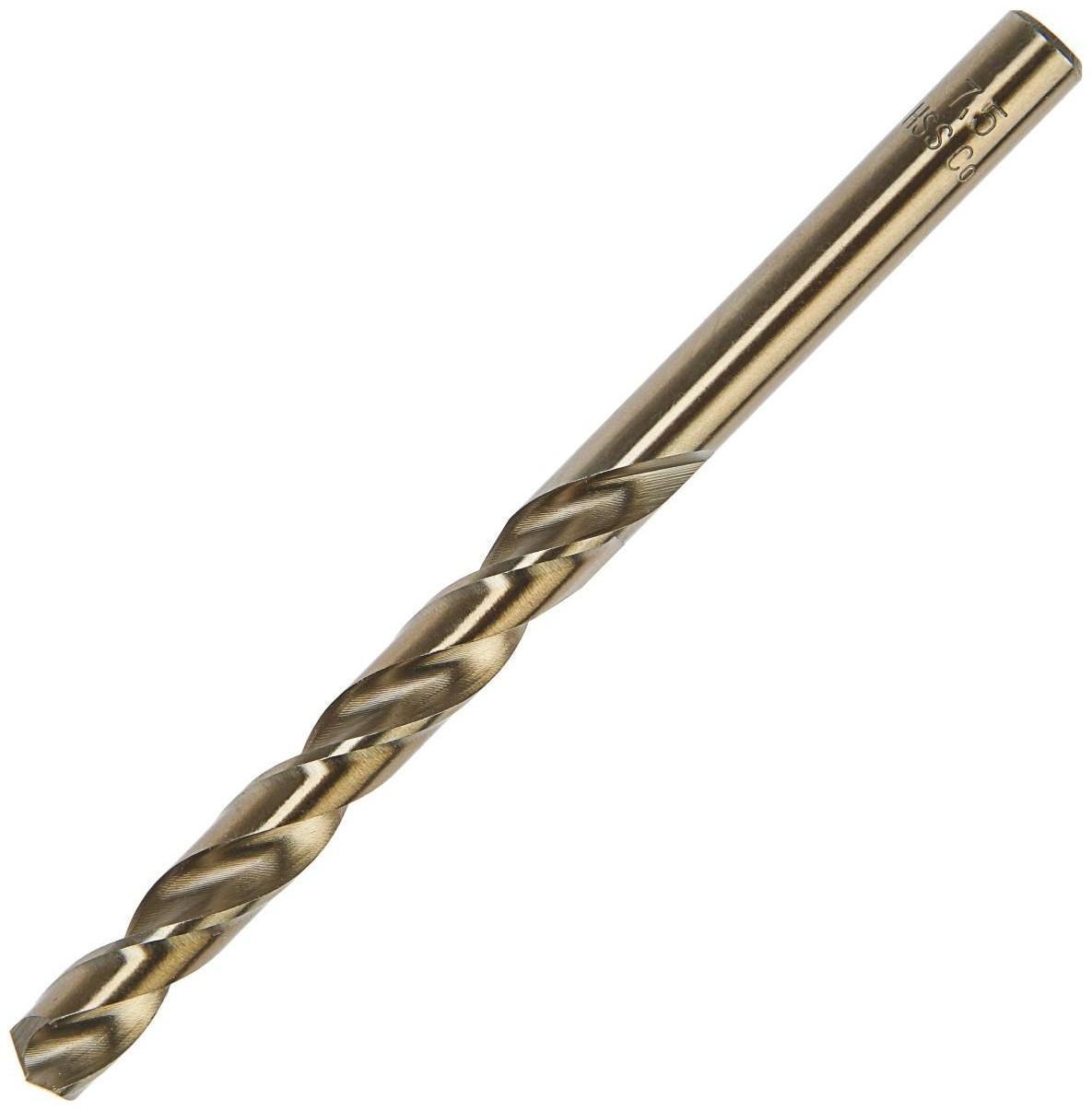 Сверло по металлу ТУНДРА, HSS-Co (5% кобальта), цилиндрический хвостовик, 7.5 х 110 мм