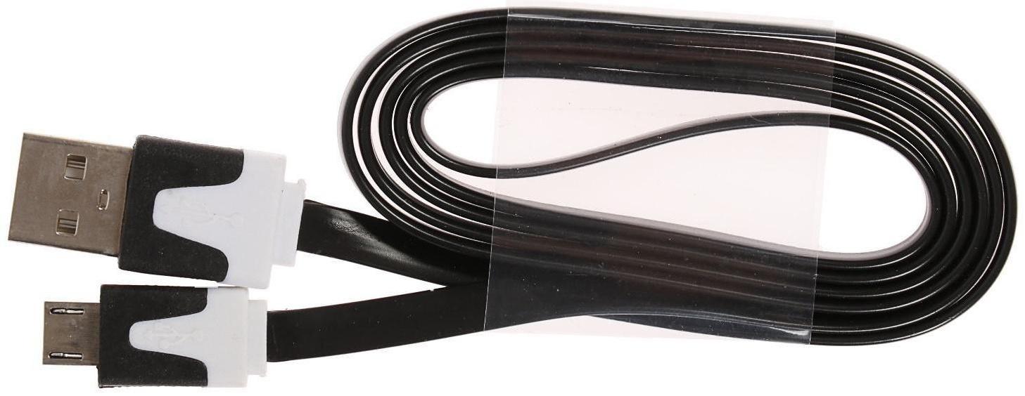 Кабель LuazON, microUSB - USB, 1 А, 1 м, плоский, чёрный