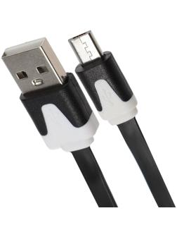 Кабель LuazON, microUSB - USB, 1 А, 1 м, плоский, чёрный