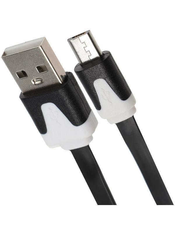 Кабель LuazON, microUSB - USB, 1 А, 1 м, плоский, чёрный