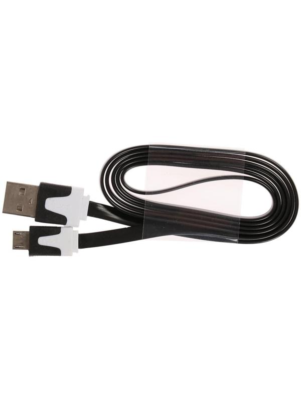 Кабель LuazON, microUSB - USB, 1 А, 1 м, плоский, чёрный