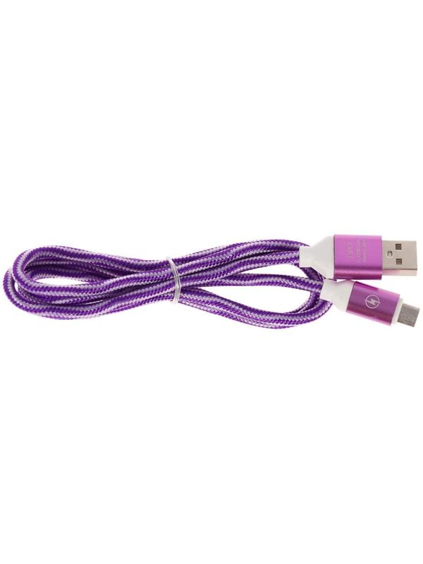 Кабель LuazON, microUSB - USB, 1 А, 1 м, оплётка нейлон, бело-фиолетовый