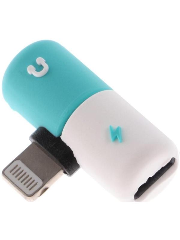 Переходник LuazON, с Lightning на 2xLightning, резиновый, МИКС