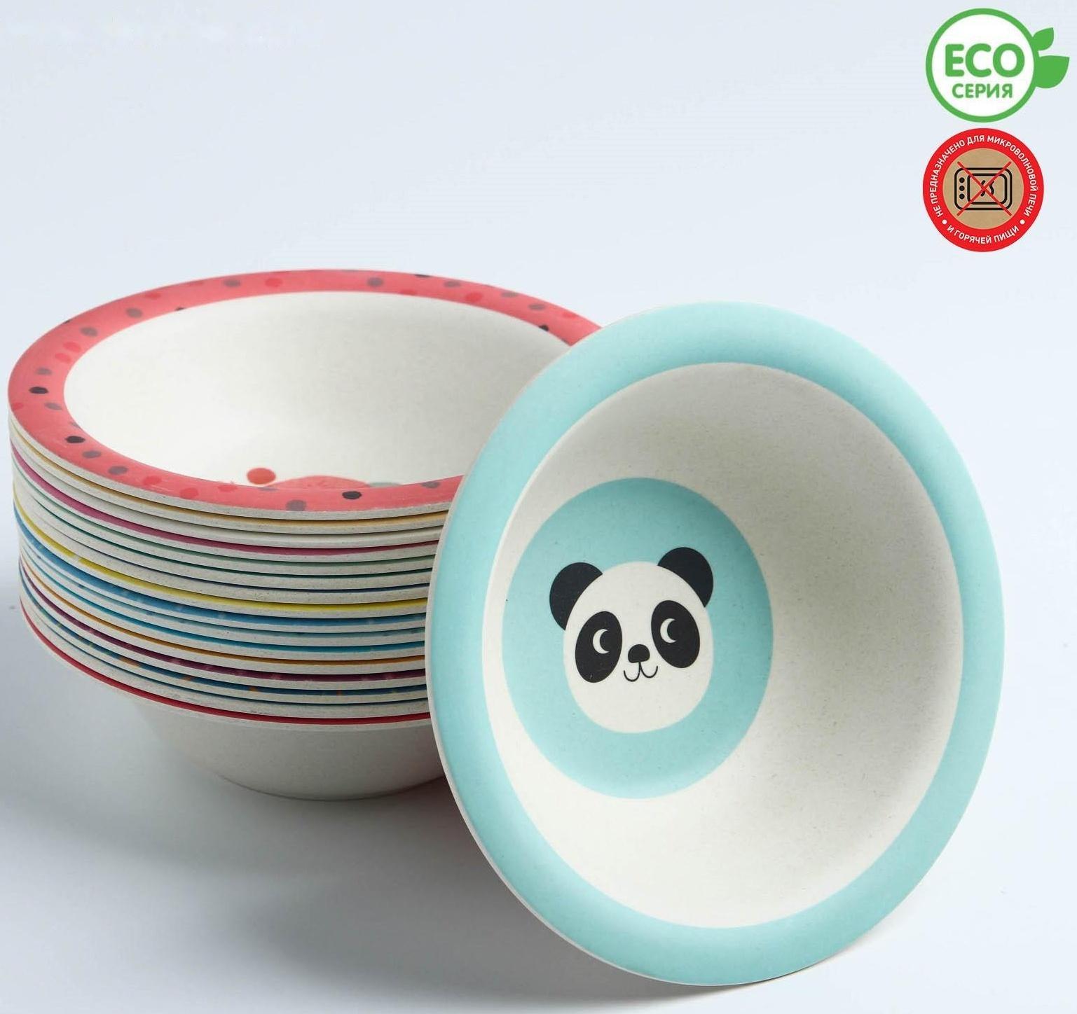 Миска детская из бамбука, цвет МИКС, 330 мл, 15,5х15,5х4,5, виды МИКС