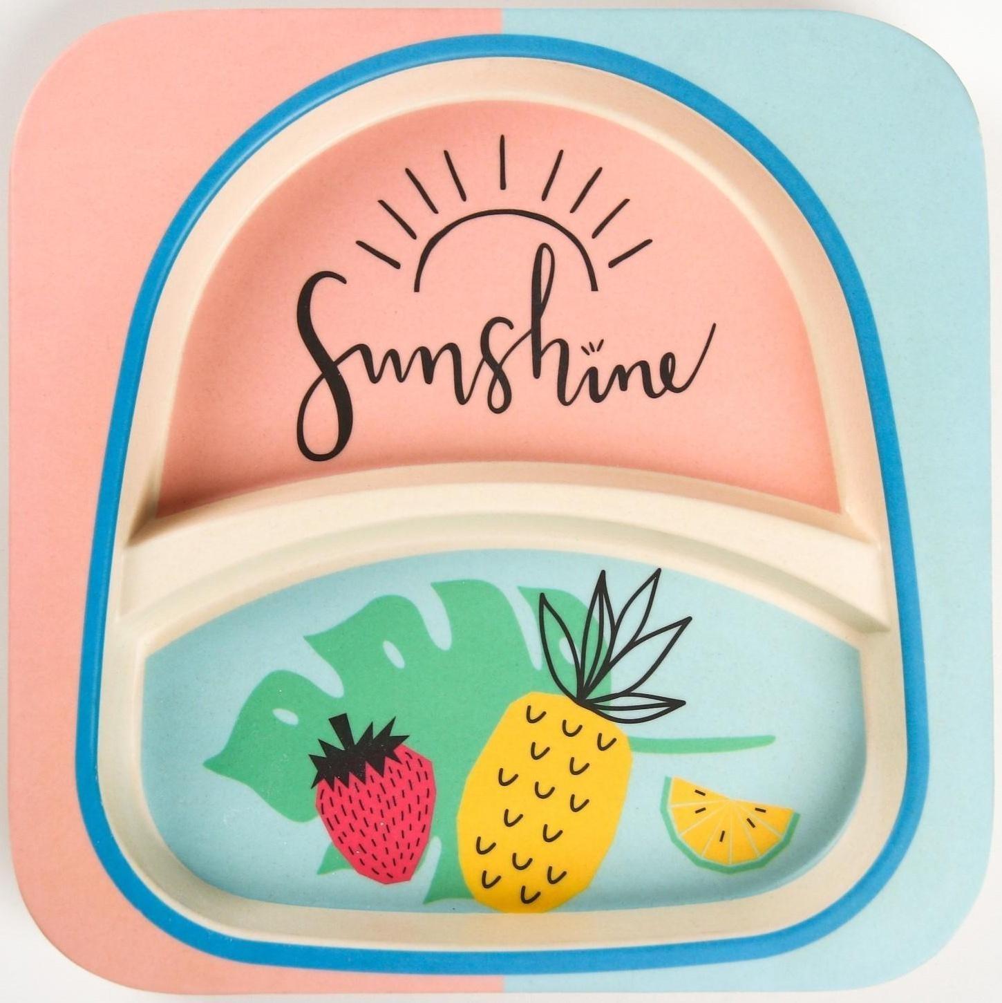 Тарелка детская 2-х секционная из бамбука, цвет МИКС