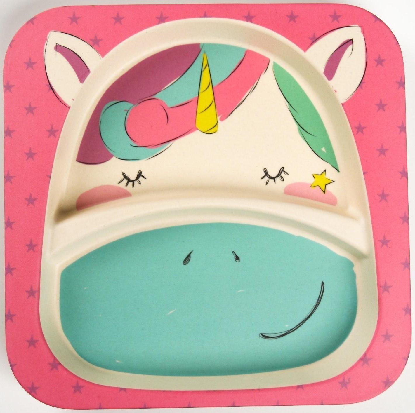 Тарелка детская 2-х секционная из бамбука, цвет МИКС