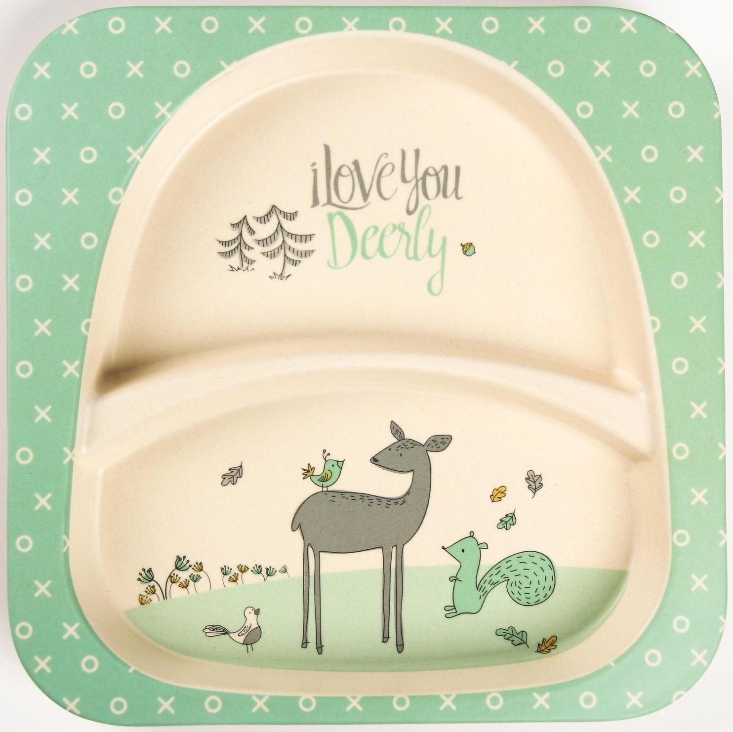 Тарелка детская 2-х секционная из бамбука, цвет МИКС