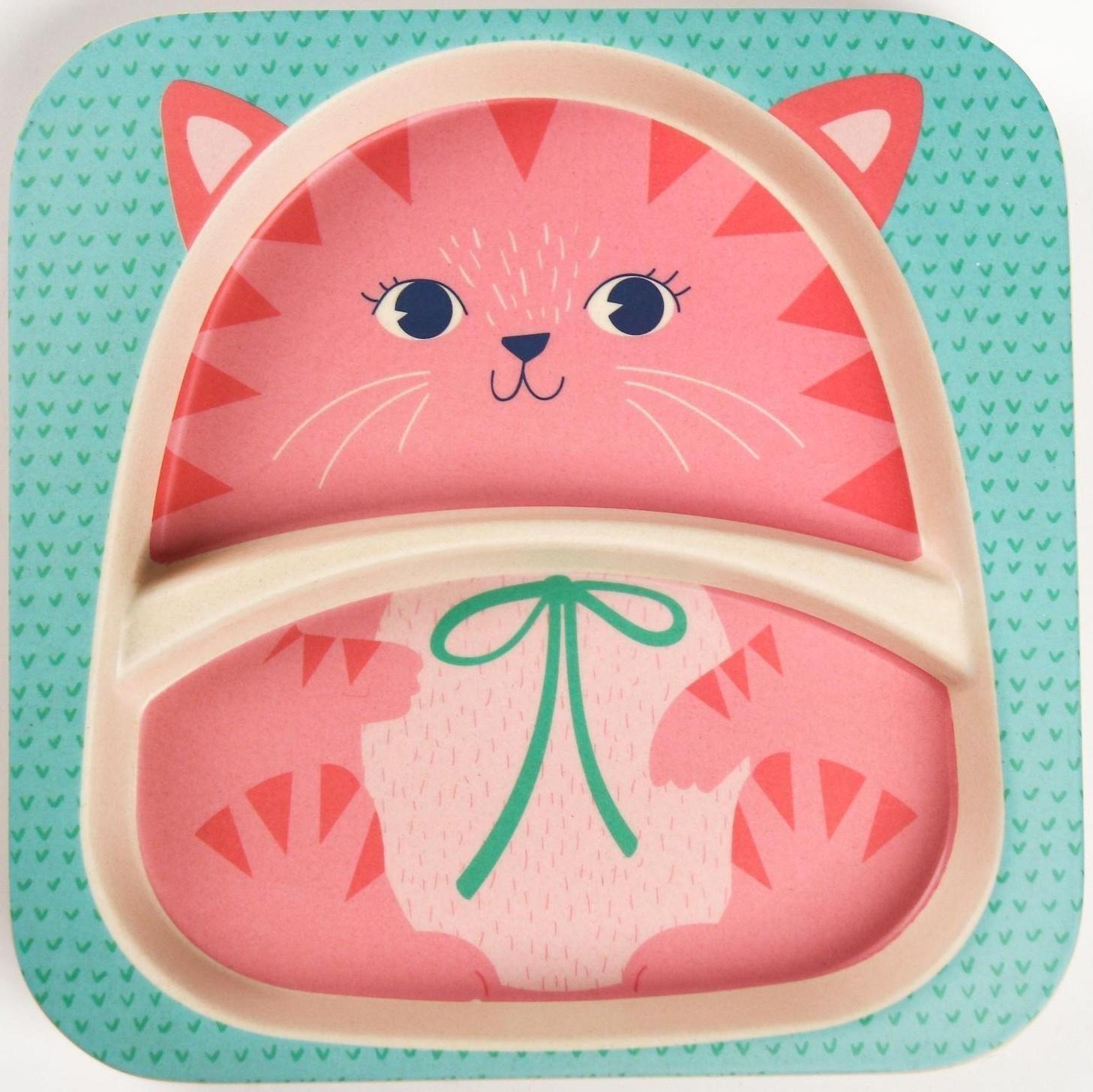 Тарелка детская 2-х секционная из бамбука, цвет МИКС