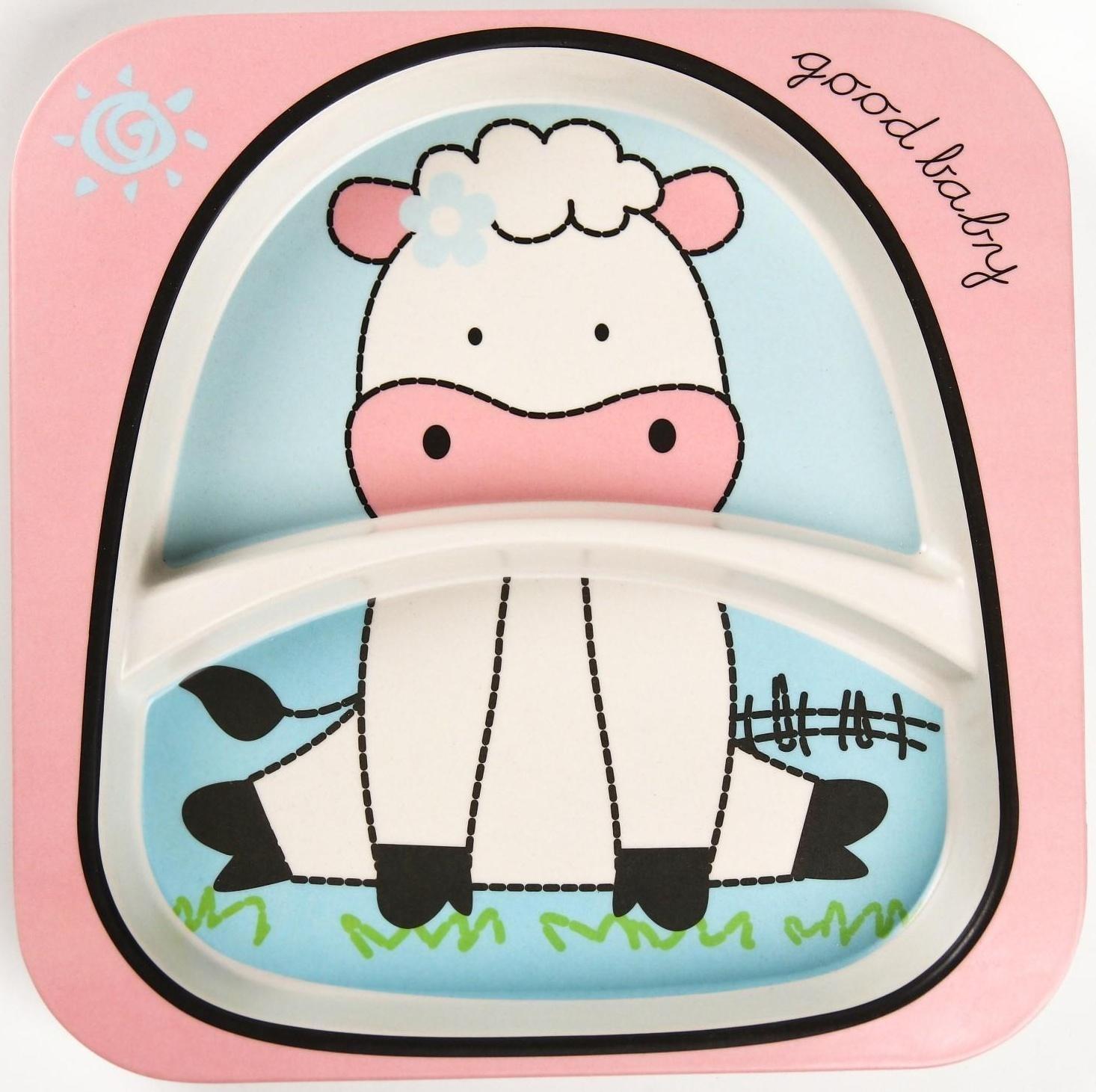 Тарелка детская 2-х секционная из бамбука, цвет МИКС