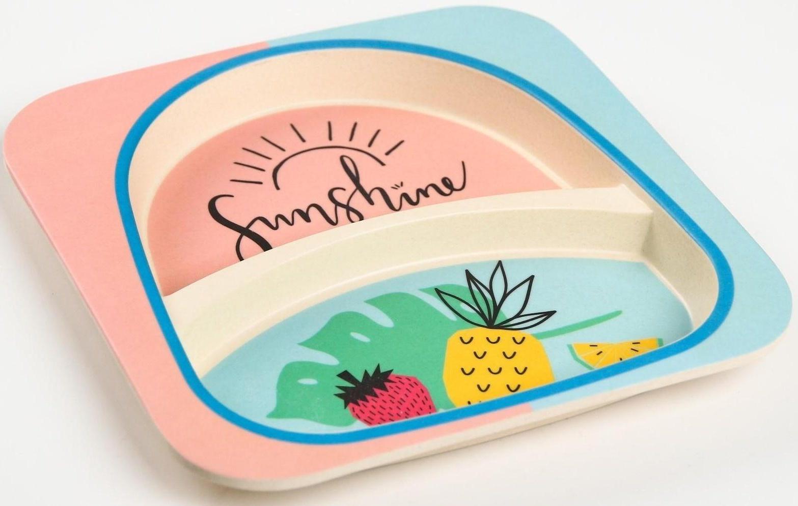 Тарелка детская 2-х секционная из бамбука, цвет МИКС