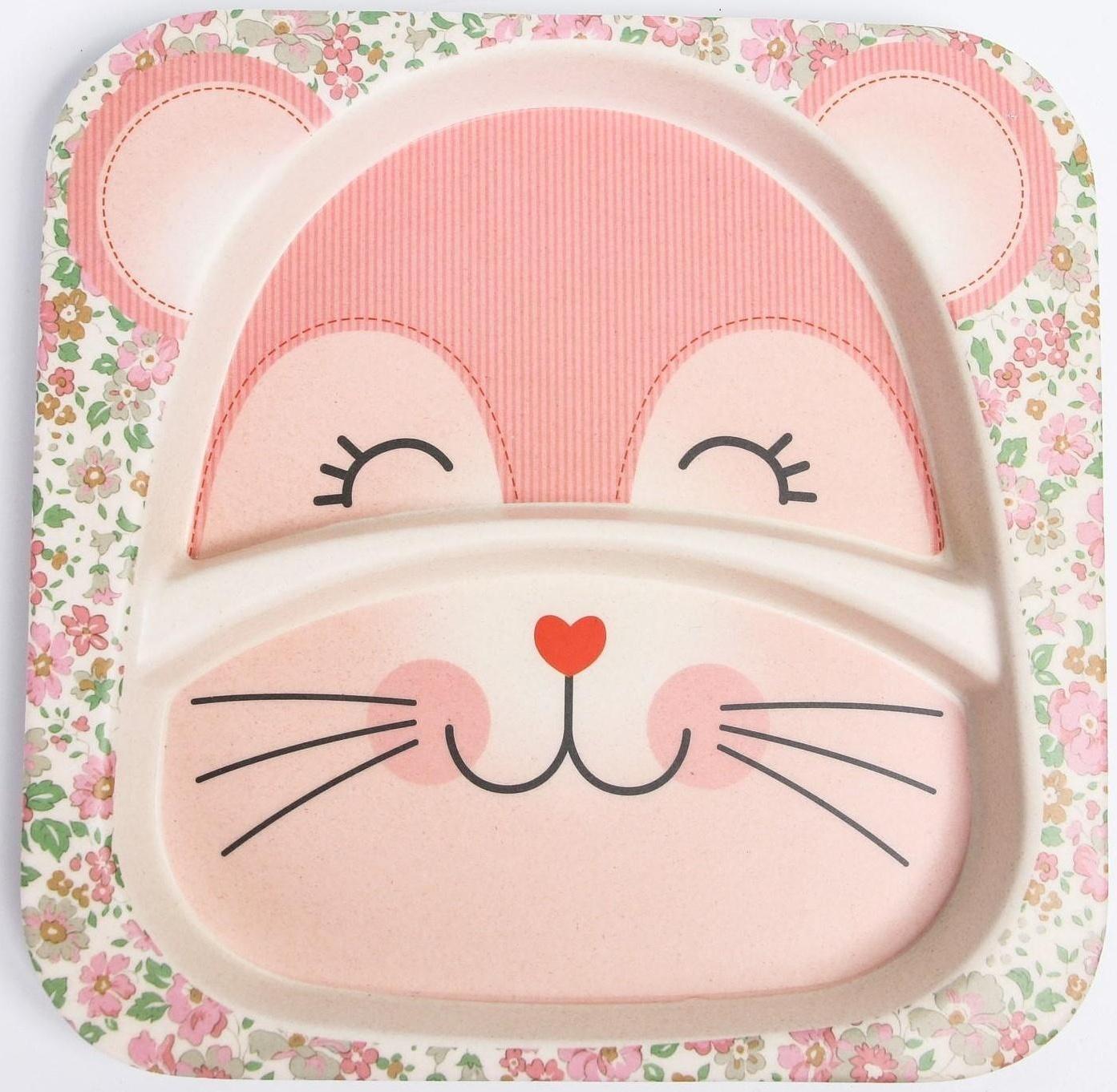 Тарелка детская 2-х секционная из бамбука, цвет МИКС