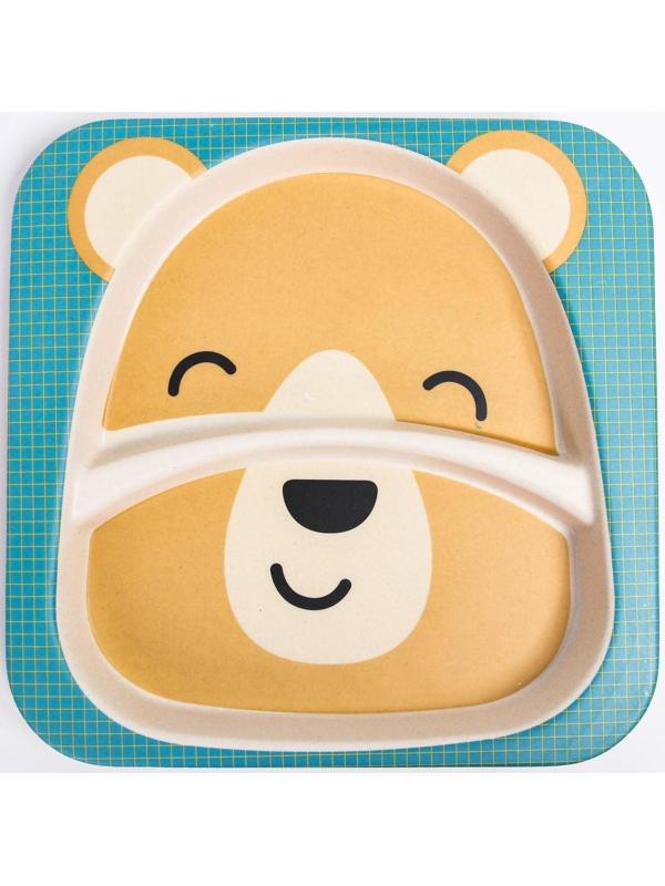 Тарелка детская 2-х секционная из бамбука, цвет МИКС