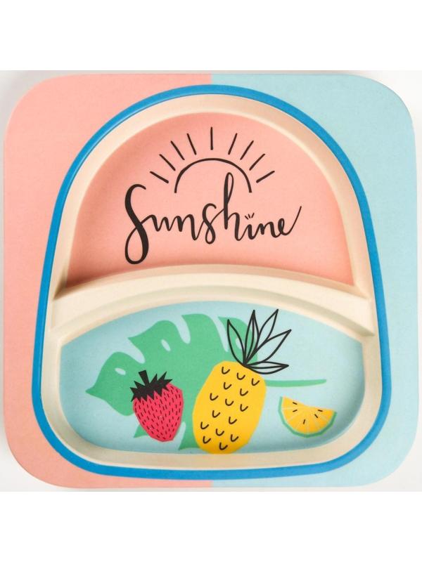 Тарелка детская 2-х секционная из бамбука, цвет МИКС