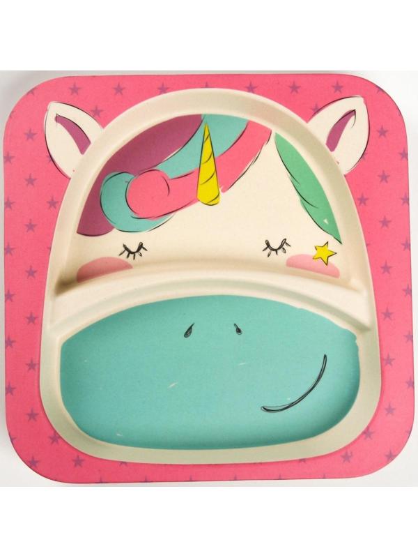 Тарелка детская 2-х секционная из бамбука, цвет МИКС