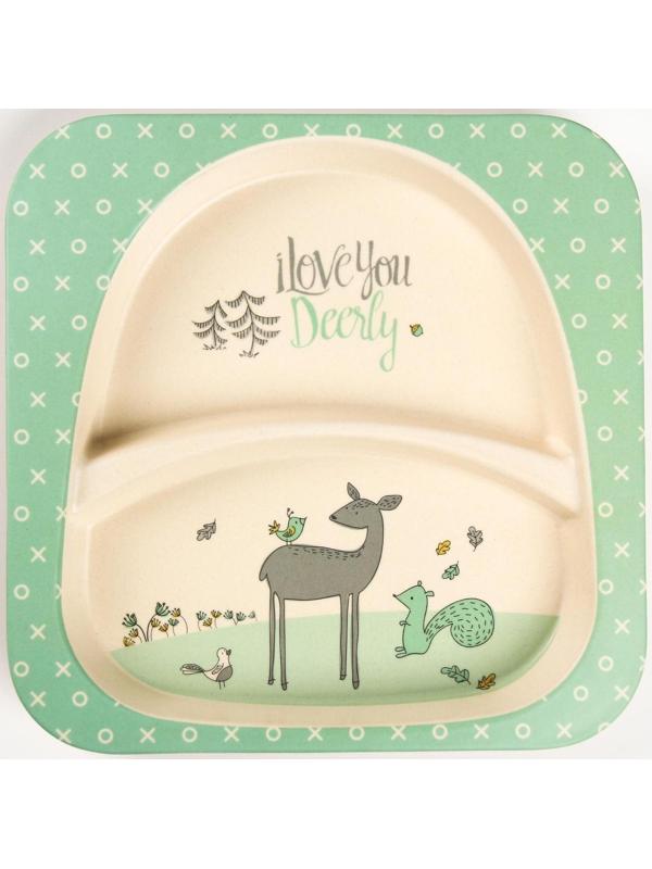 Тарелка детская 2-х секционная из бамбука, цвет МИКС