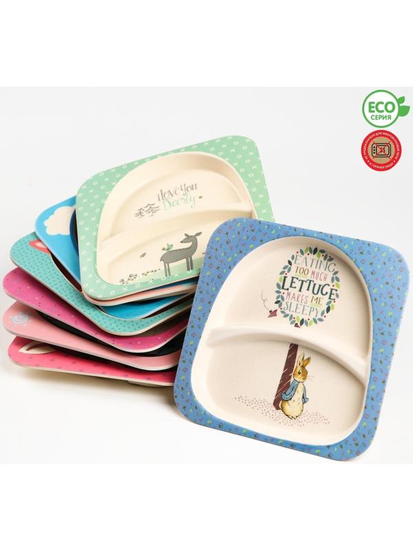 Тарелка детская 2-х секционная из бамбука, цвет МИКС