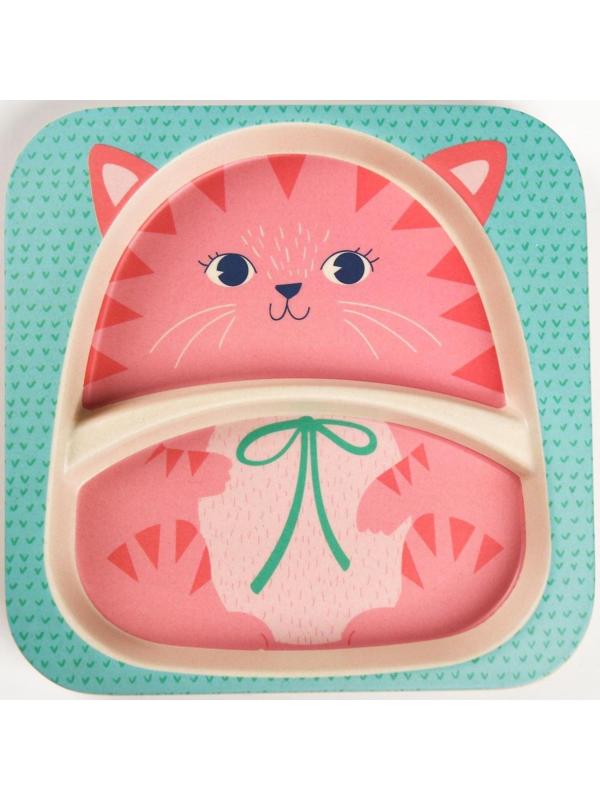 Тарелка детская 2-х секционная из бамбука, цвет МИКС