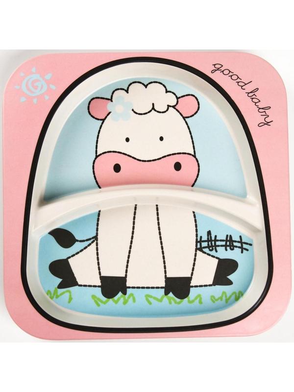 Тарелка детская 2-х секционная из бамбука, цвет МИКС