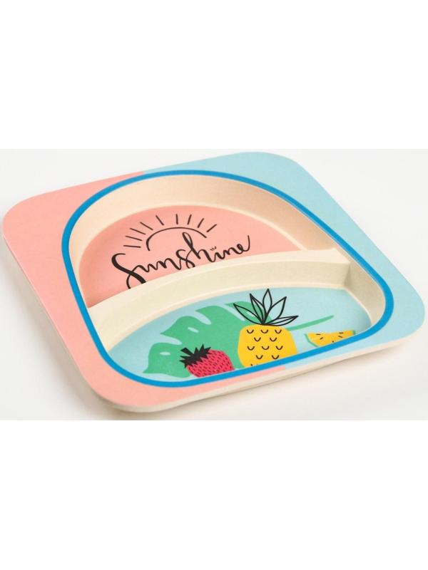 Тарелка детская 2-х секционная из бамбука, цвет МИКС