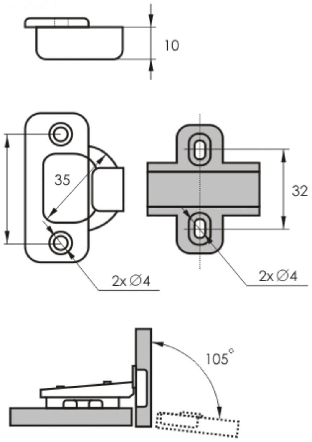 Петля мебельная 1109, накладная с доводчиком Clip-on