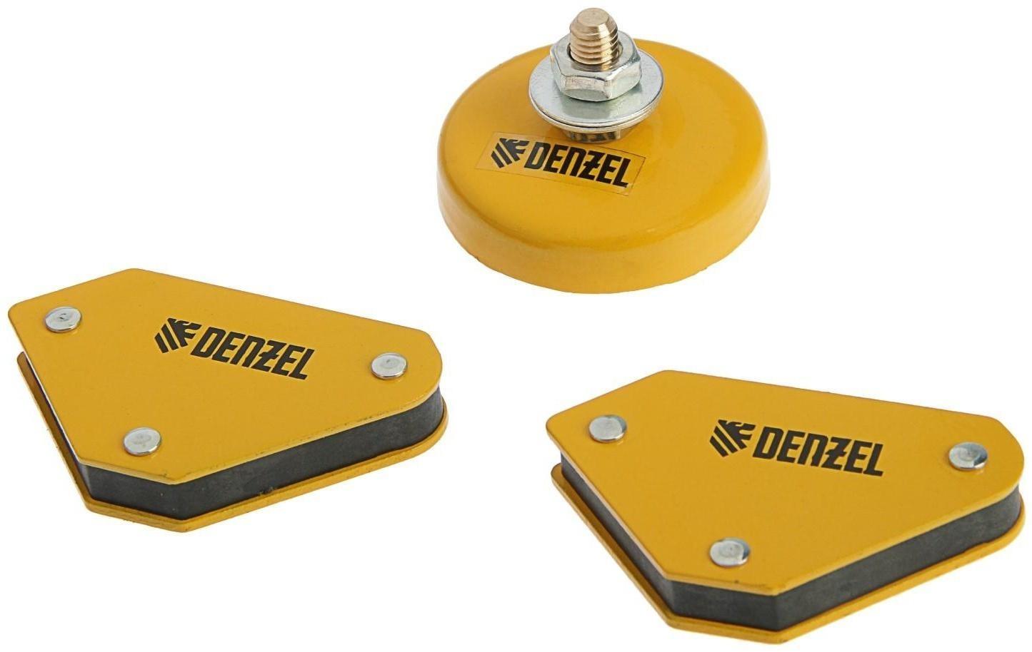 Набор магнитных угольников и магнитной клеммы Denzel 97557, усилие 4кг/7кг, 45/90/135°, 200А