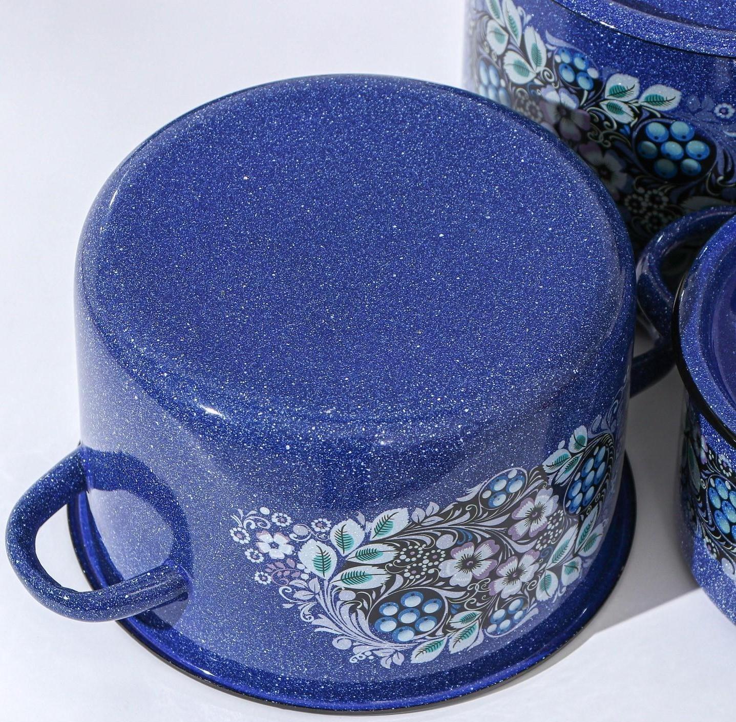 Набор кастрюль «Голубика», 3 предмета: 1,5 л, 2,9 л, 4,5 л, эмалированные крышки, индукция, цвет синий