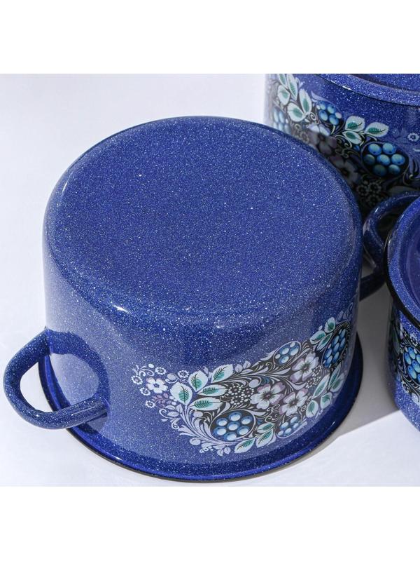 Набор кастрюль «Голубика», 3 предмета: 1,5 л, 2,9 л, 4,5 л, эмалированные крышки, индукция, цвет синий