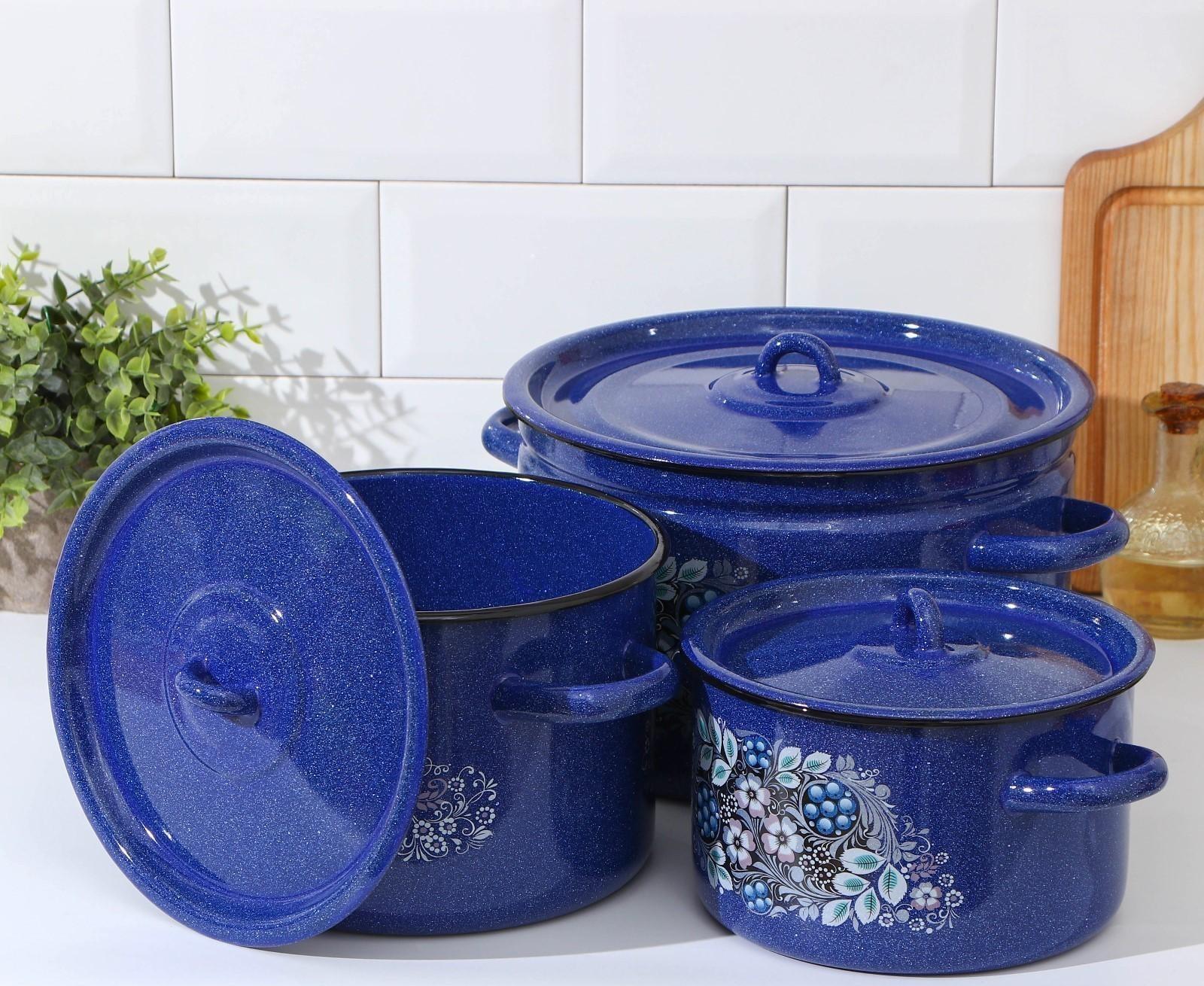 Набор кастрюль «Голубика», 3 предмета: 2,9 л, 4,5 л, 7 л, индукция, цвет синий