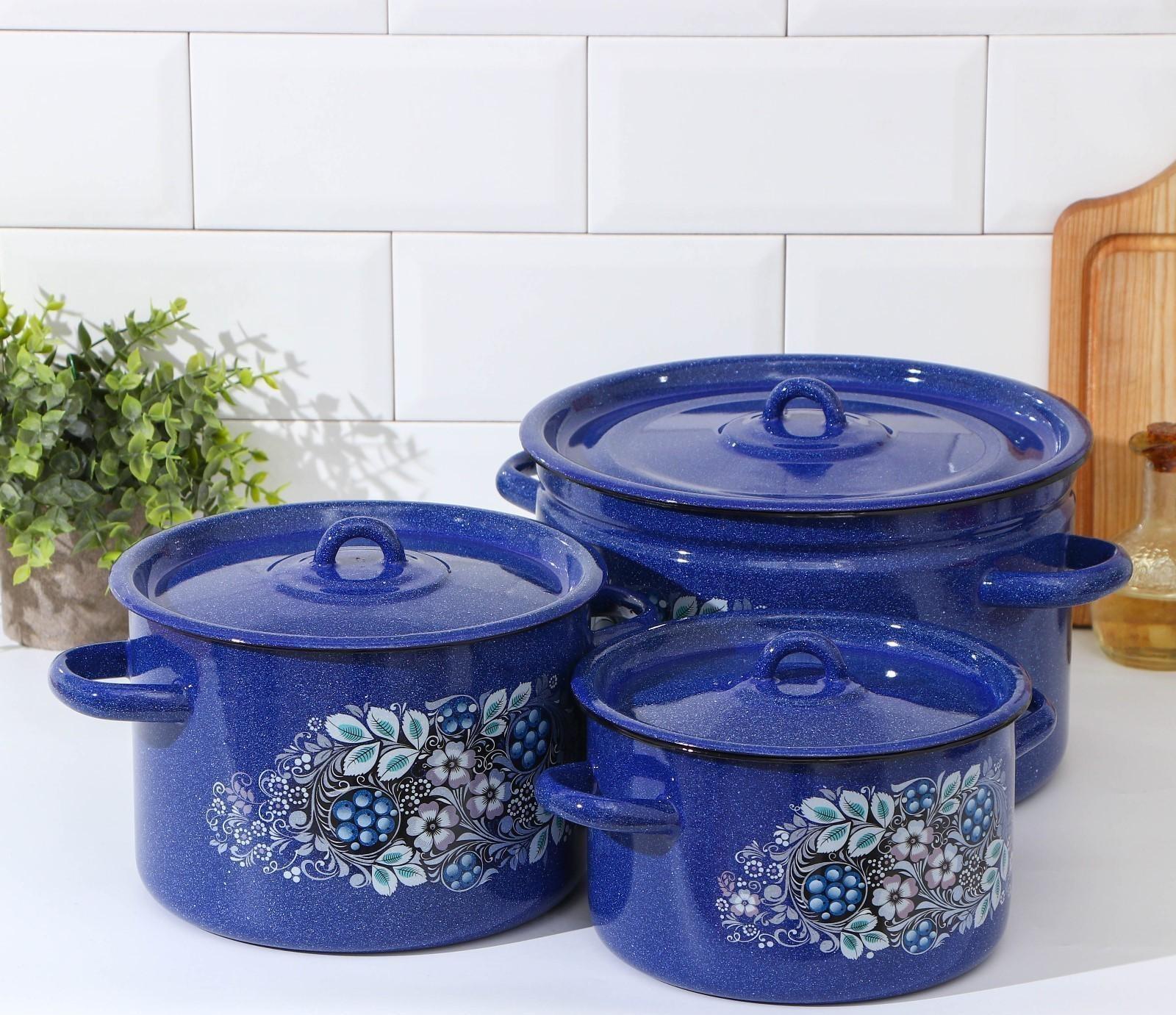 Набор кастрюль «Голубика», 3 предмета: 2,9 л, 4,5 л, 7 л, индукция, цвет синий