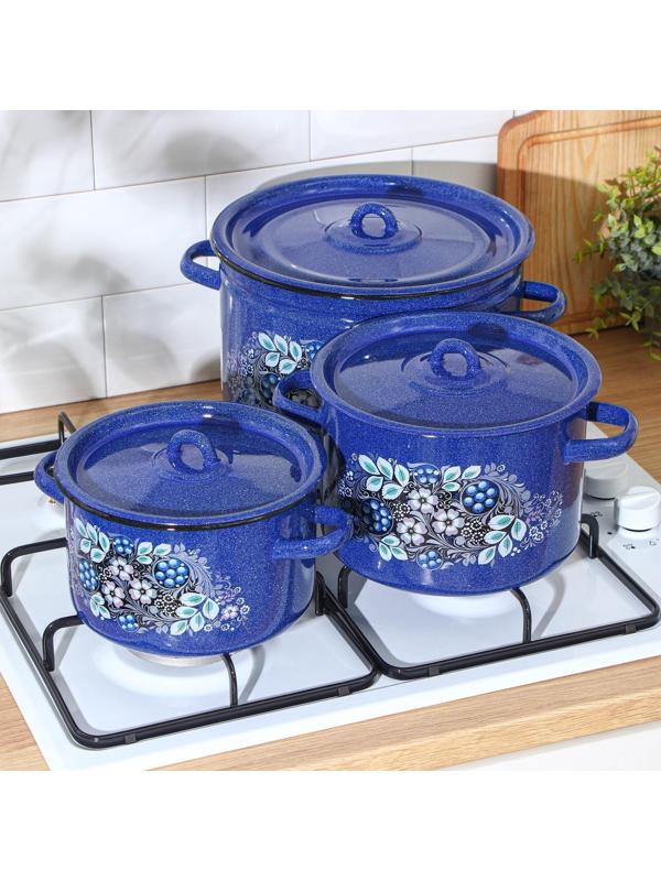 Набор кастрюль «Голубика», 3 предмета: 2,9 л, 4,5 л, 7 л, индукция, цвет синий