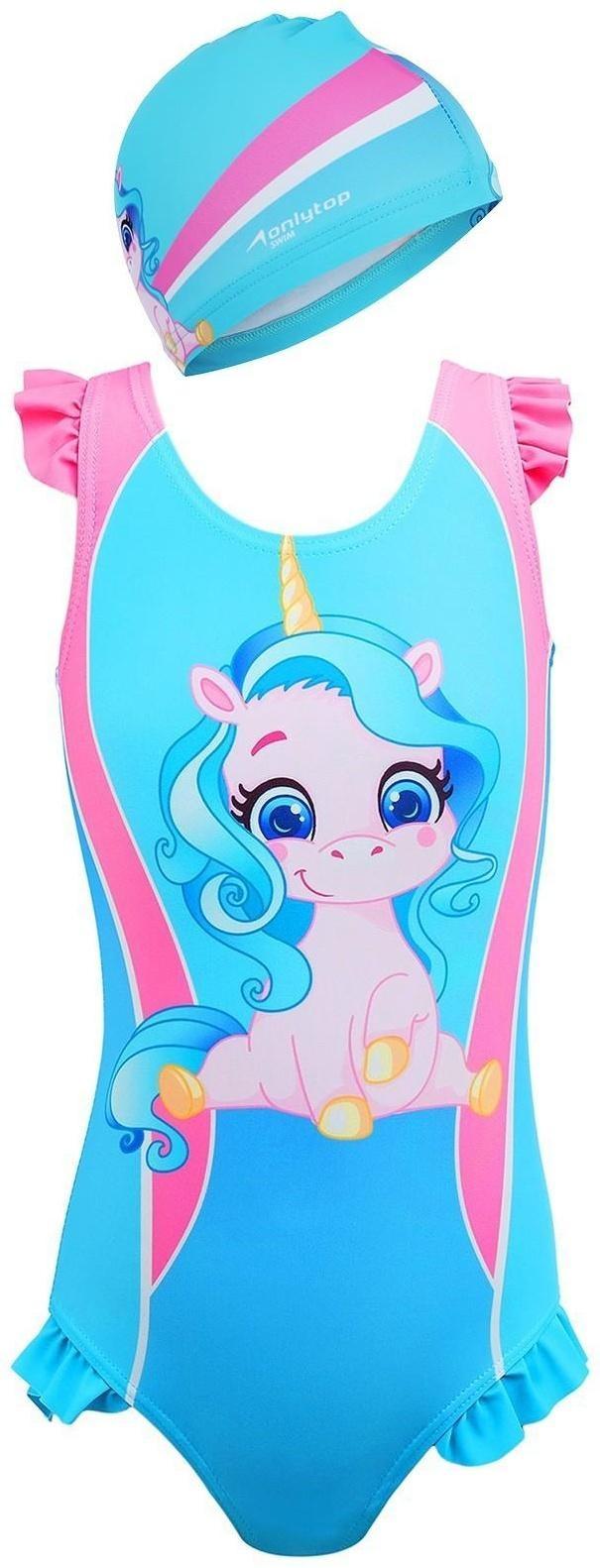 Купальник для девочек + шапочка, комплект, р. 32, рост 122 см, обхват 46-52 см