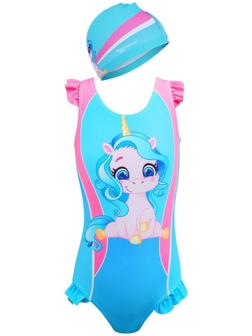 Купальник для девочек + шапочка, комплект, р. 32, рост 122 см, обхват 46-52 см