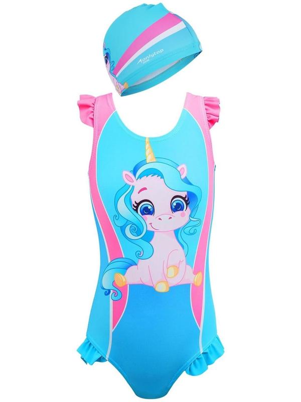 Купальник для девочек + шапочка, комплект, р. 32, рост 122 см, обхват 46-52 см