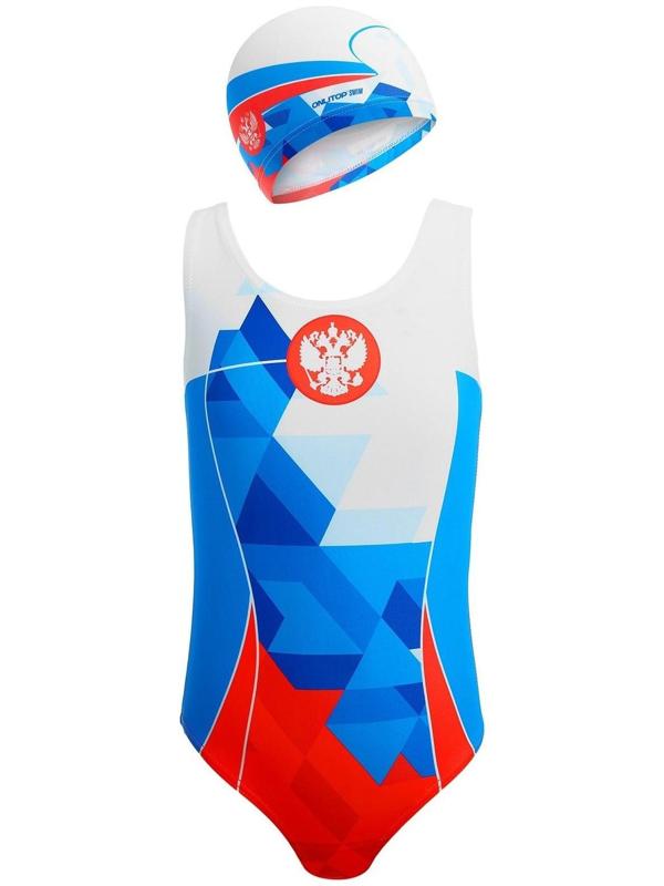 Купальник для девочек + шапочка, комплект, р. 32, рост 122 см, обхват 46-52 см