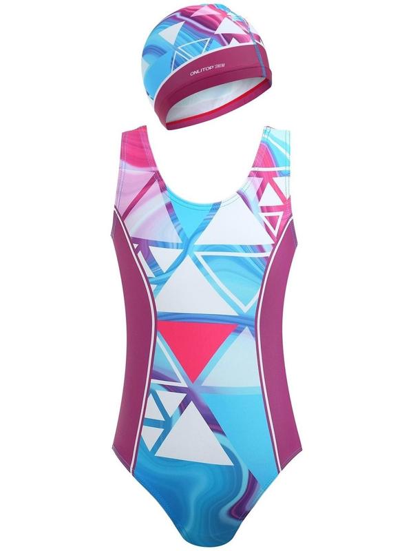 Купальник для девочек + шапочка, комплект, р. 30, рост 116 см, обхват 46-52 см