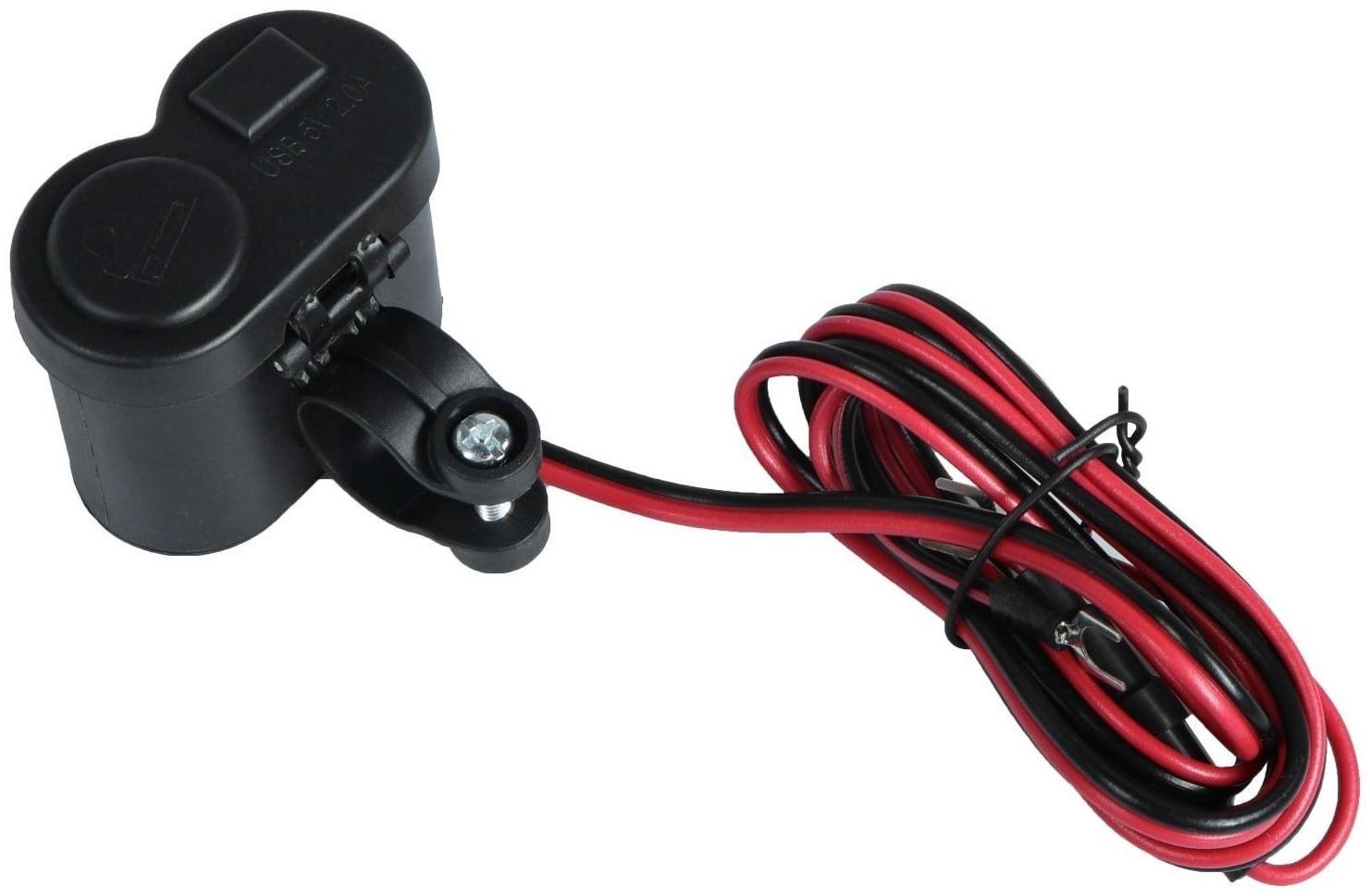 Зарядное устройство с тумблером на руль мотоцикла, USB + прикуриватель, провод 120 см