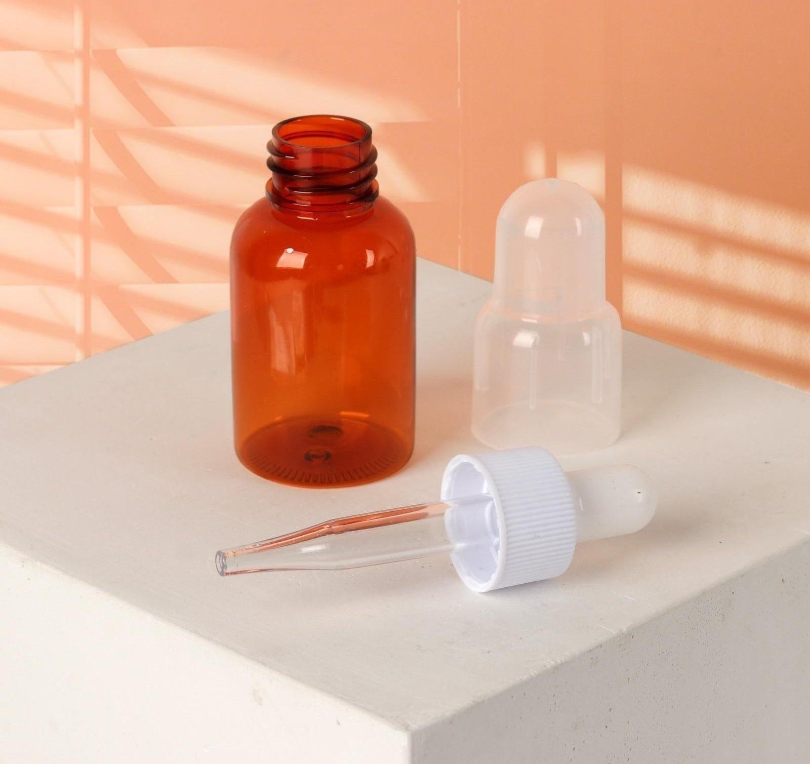 Бутылочка для хранения, с пипеткой, 35 мл, цвет коричневый/белый