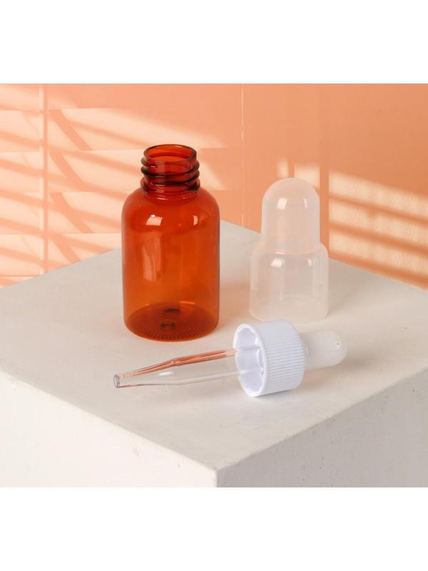 Бутылочка для хранения, с пипеткой, 35 мл, цвет коричневый/белый