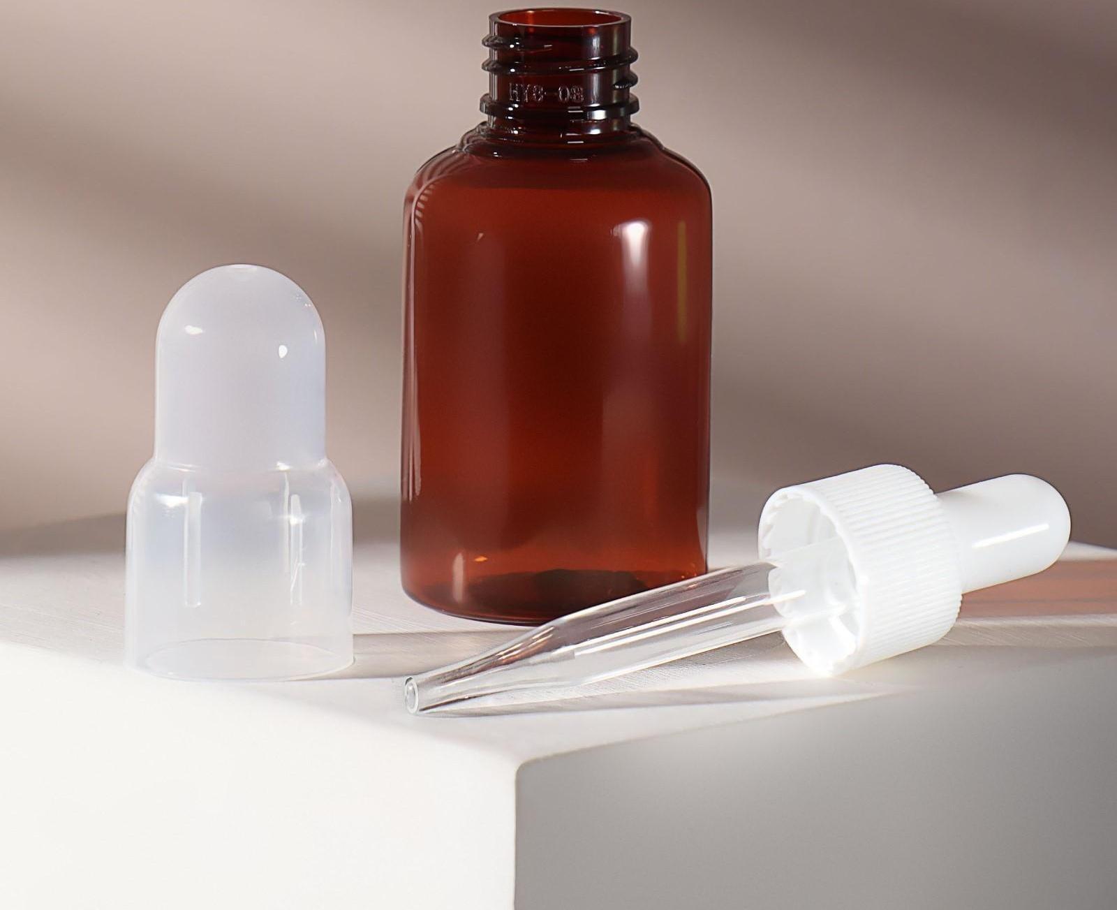 Бутылочка для хранения, с пипеткой, 50 мл, цвет коричневый/белый