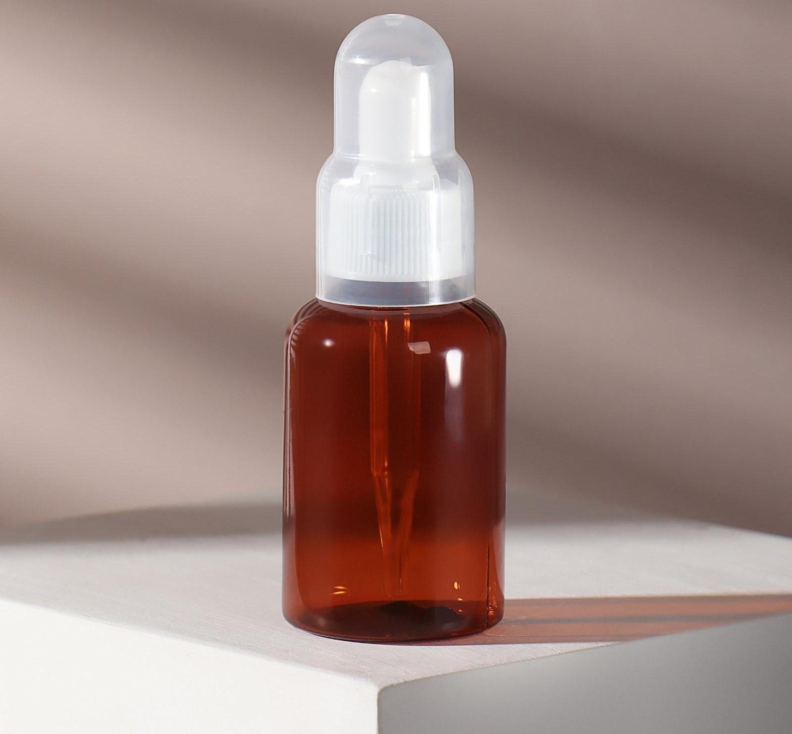 Бутылочка для хранения, с пипеткой, 50 мл, цвет коричневый/белый
