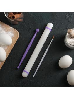 Набор кондитерский, 3 предмета: скалка 23 см, кисточка 18 см, стек двусторонний 17 см
