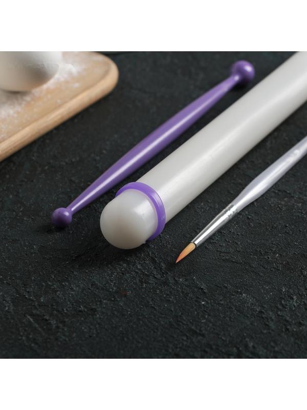 Набор кондитерский, 3 предмета: скалка 23 см, кисточка 18 см, стек двусторонний 17 см