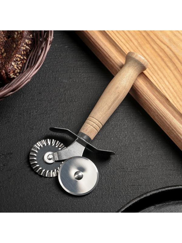 Нож для пиццы и теста двойной Доляна «Классик», 16 см, цвет бежевый