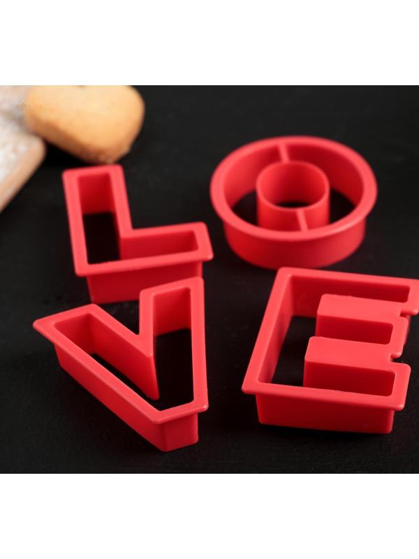 Набор форм для вырезания печенья Доляна «Любовь», 4 шт, 12,5×10,5×2 см, цвет красный